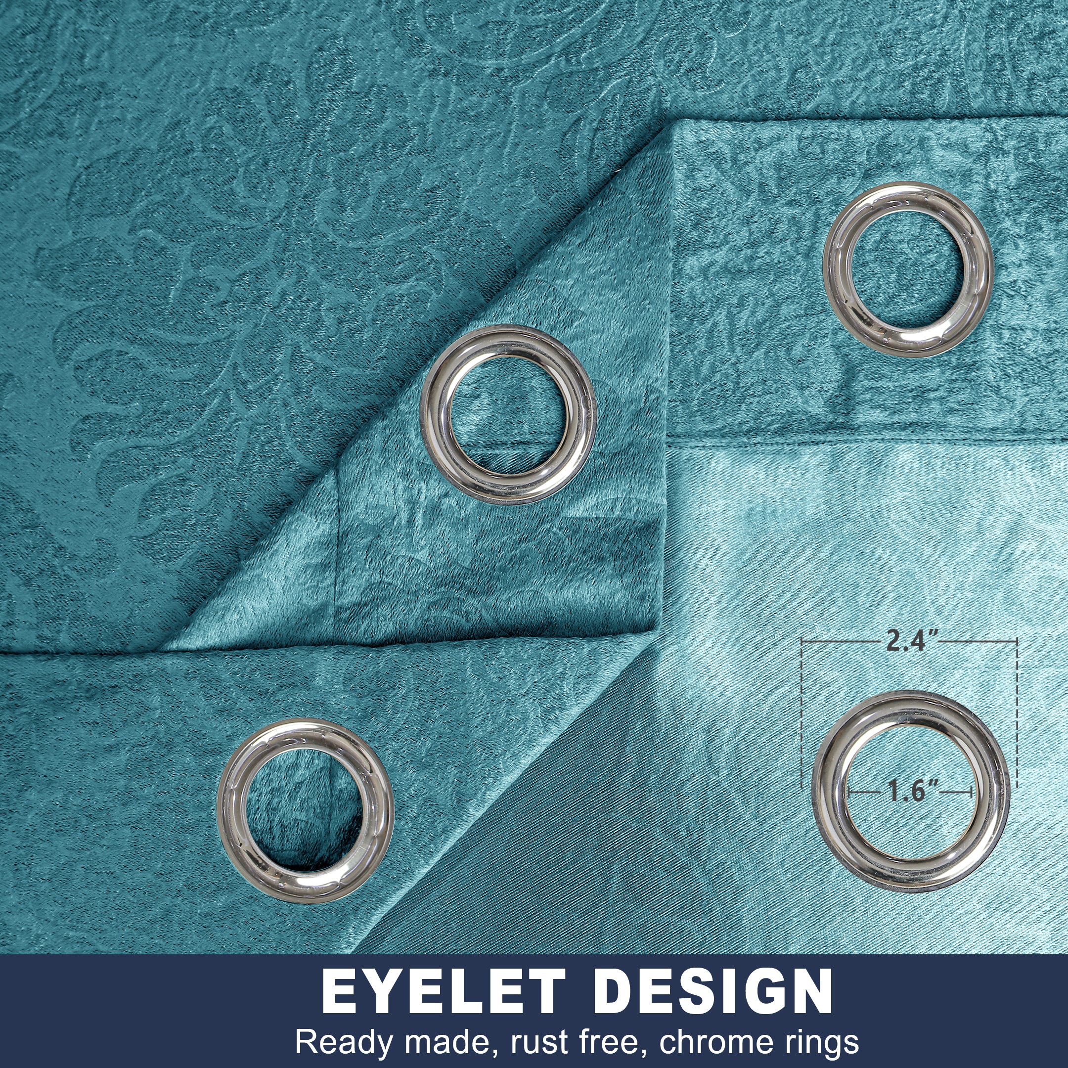 Grommet Blackout Weave Embossed Jacquard Curtain Teal