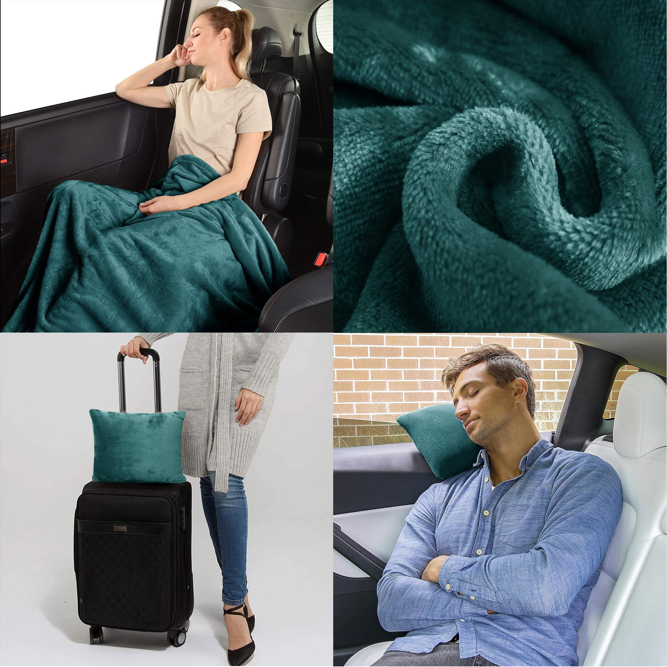 Portable Travel Blanket Pillow Teal