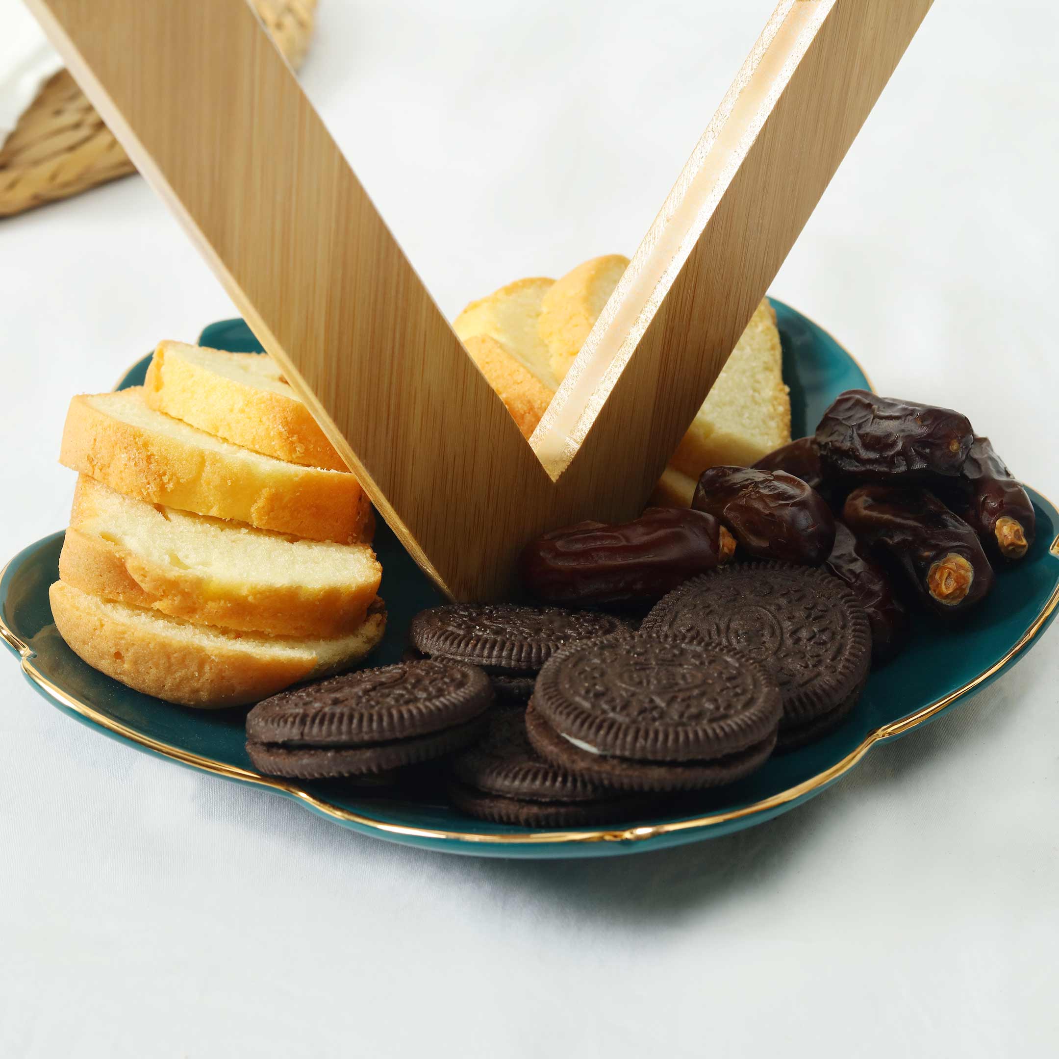 V Shape 3 Tier Floral Design Ceramic Tray