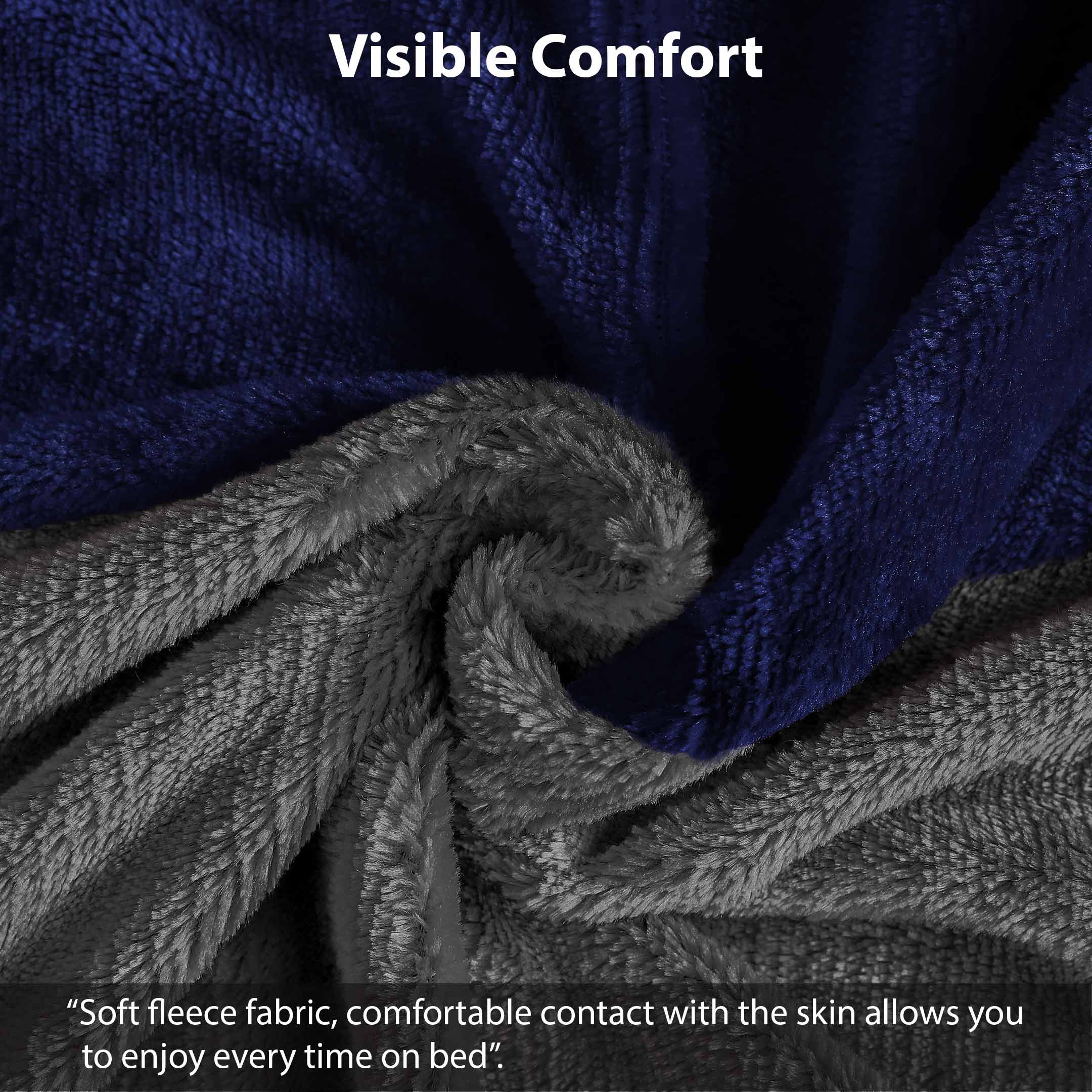 Vertical Duo Tone Fleece Fitted Sheet, Grey-Navy Blue