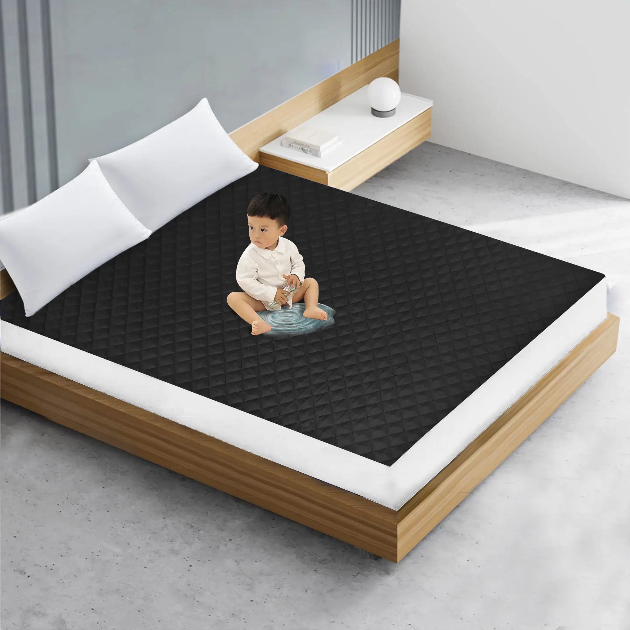Waterproof Quilted Mattress Protectors Fitted Black