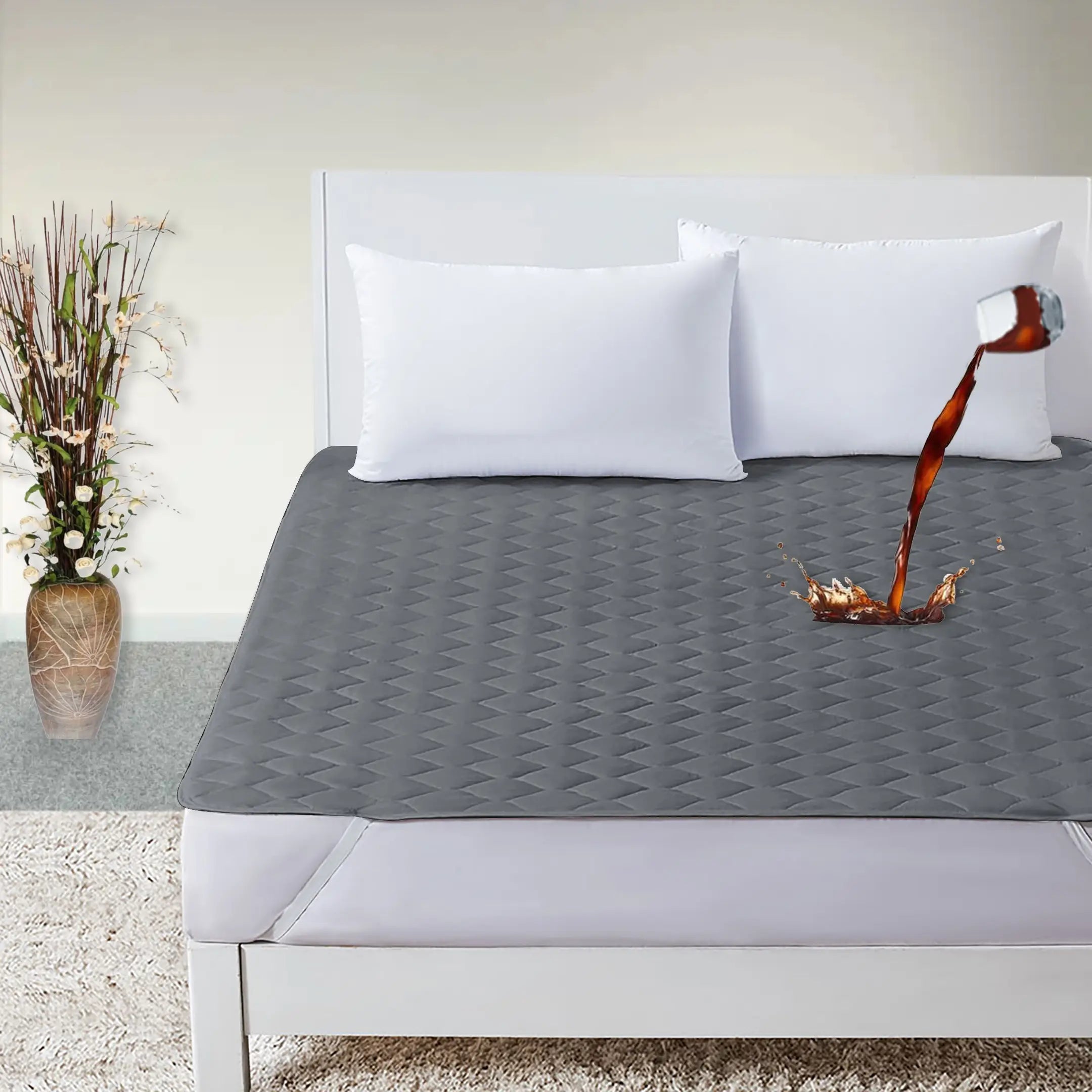 Waterproof Quilted Mattress Protectors With Elastic Strap Grey