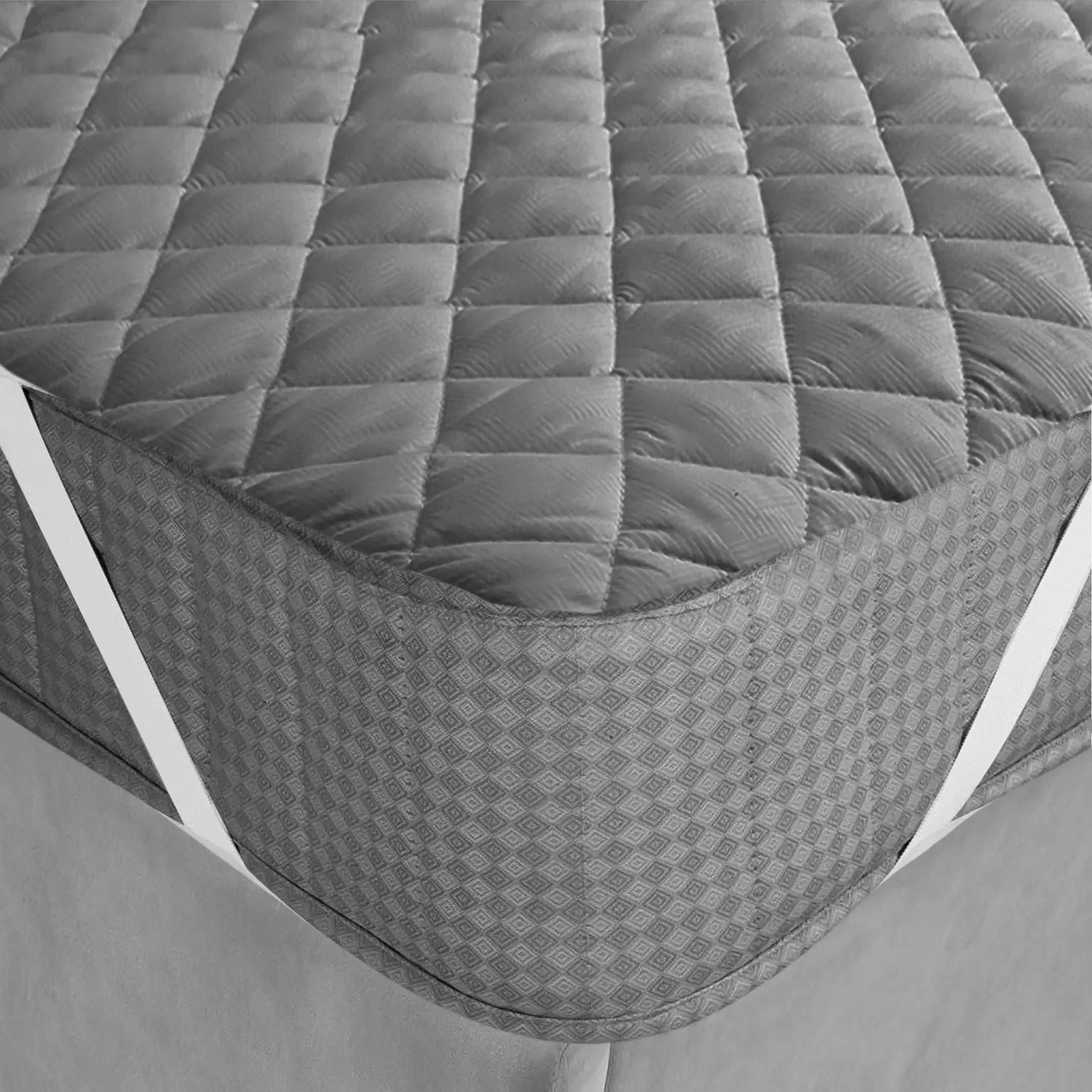 Waterproof Quilted Mattress Protectors With Elastic Strap Grey