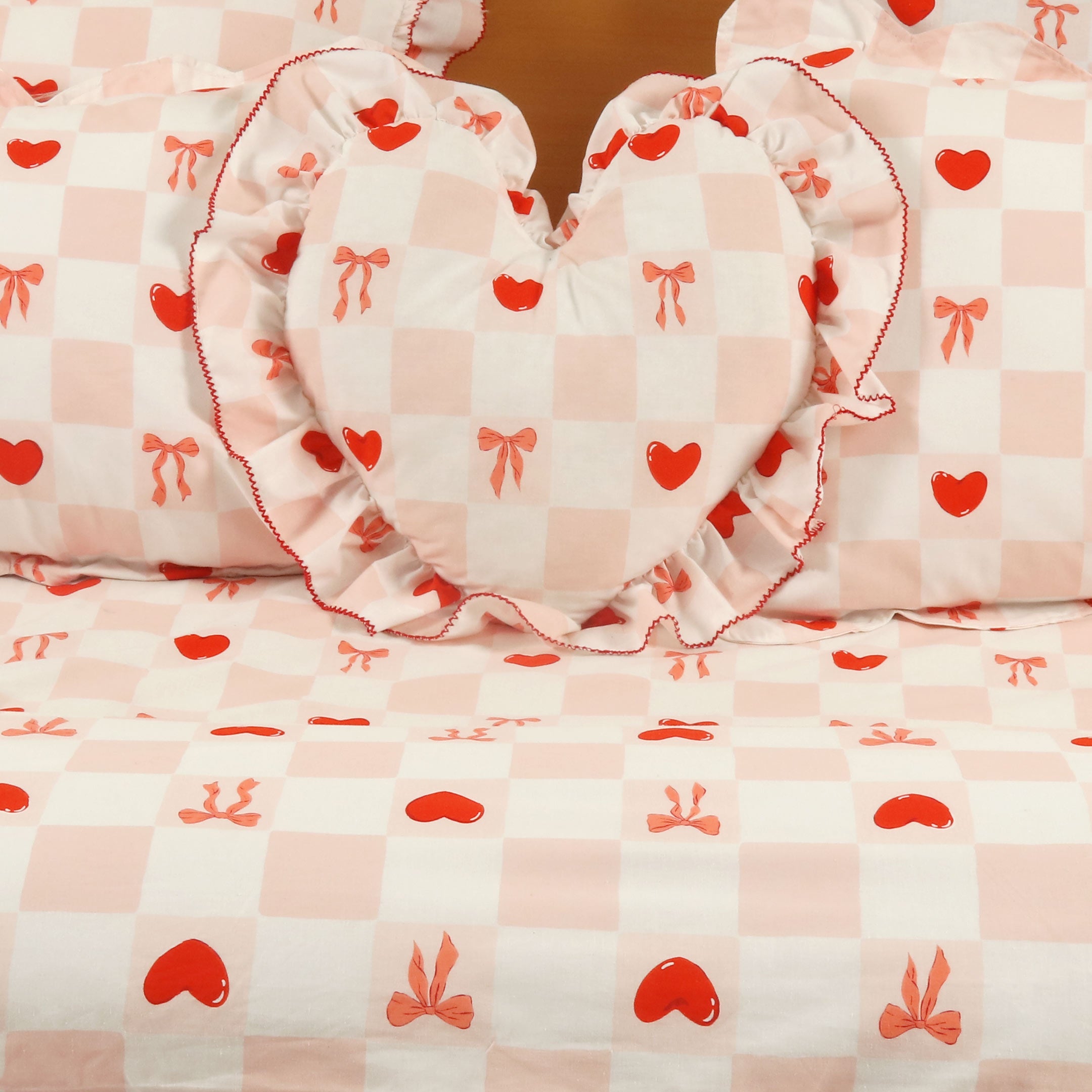 Bows Printed Heart Shaped Cushion