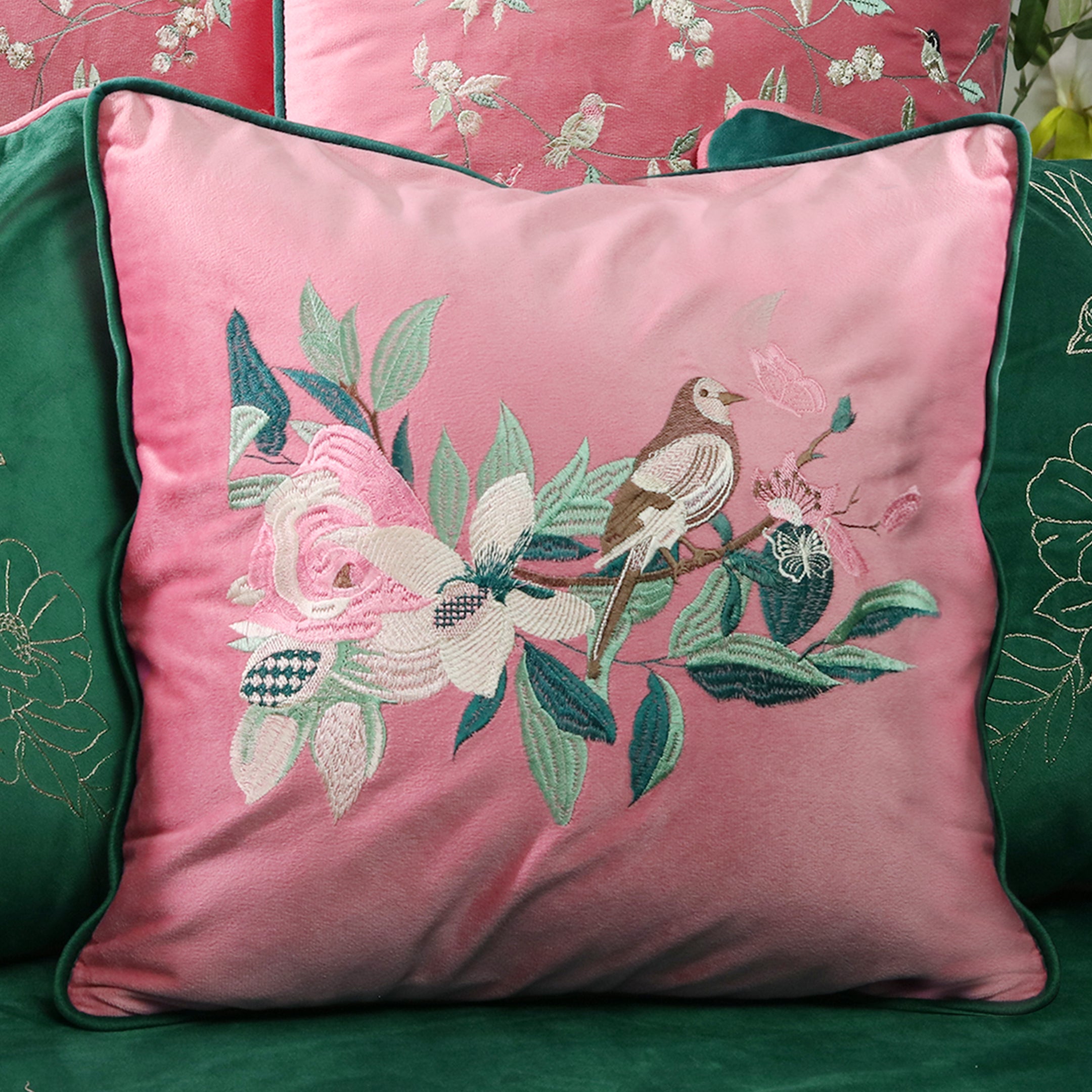 Birds of Paradise – Embroidered Cushion Cover Set