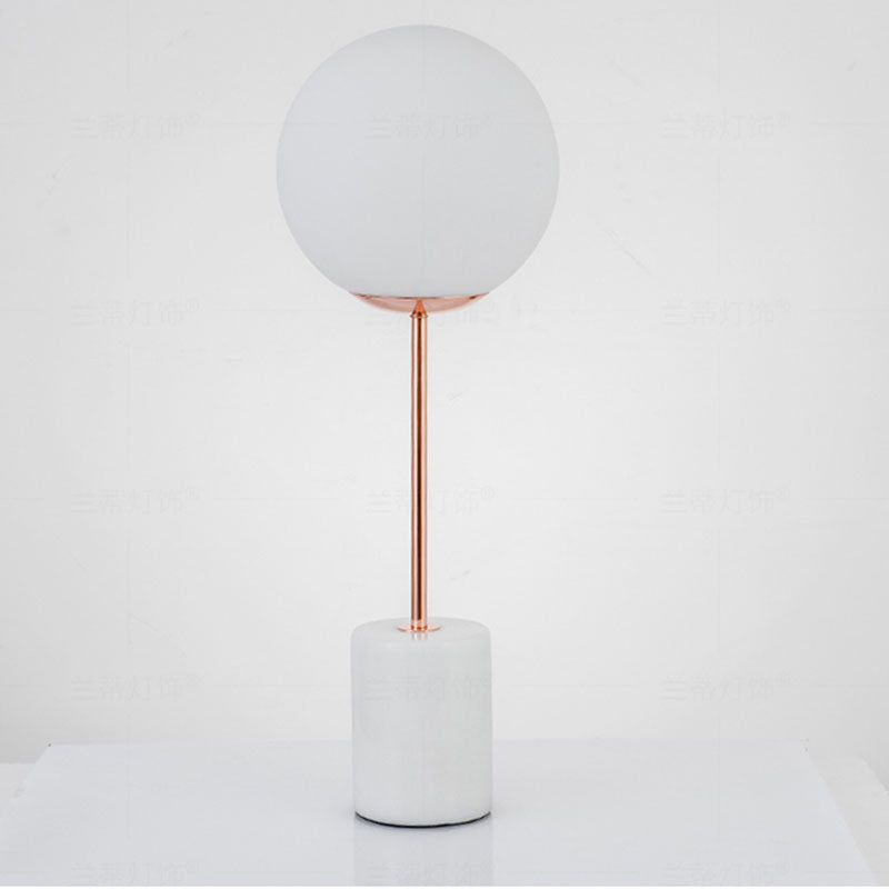White Glass Globe Table Lamp with Marble Base