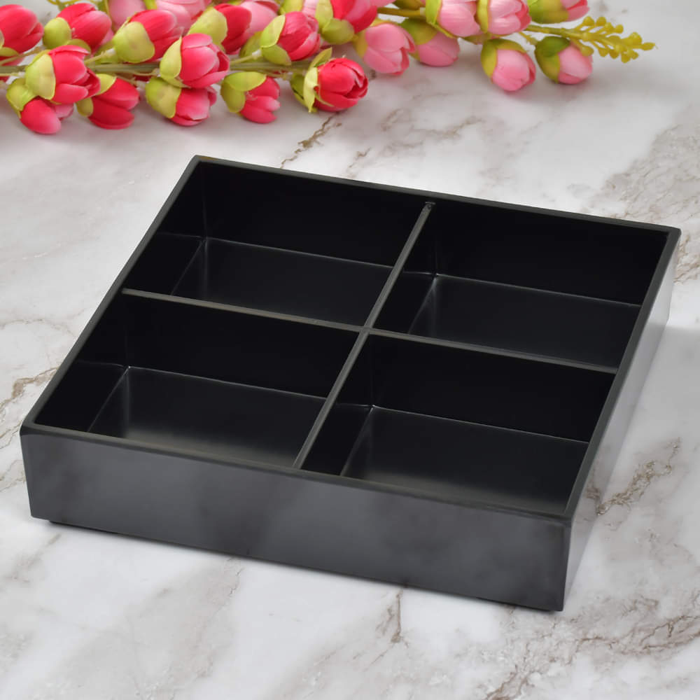 Black Tetra-Section Melamine Serving Plate