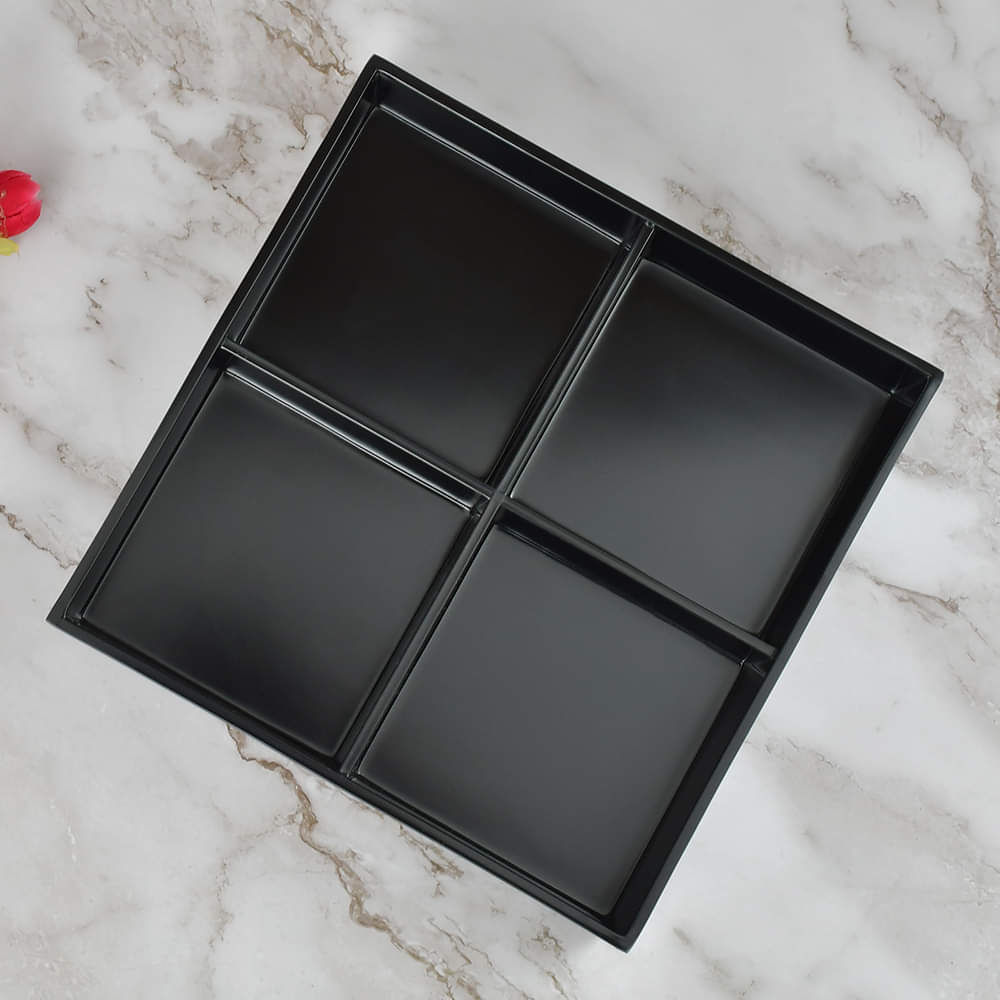 Black Tetra-Section Melamine Serving Plate