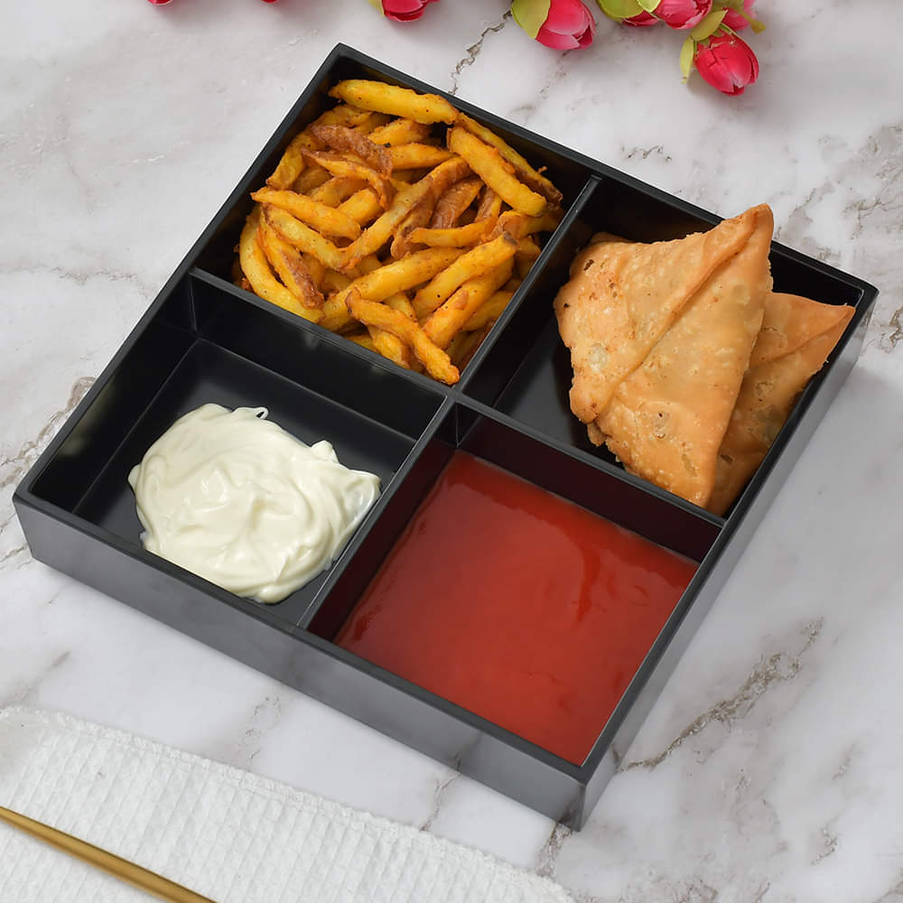 Black Tetra-Section Melamine Serving Plate