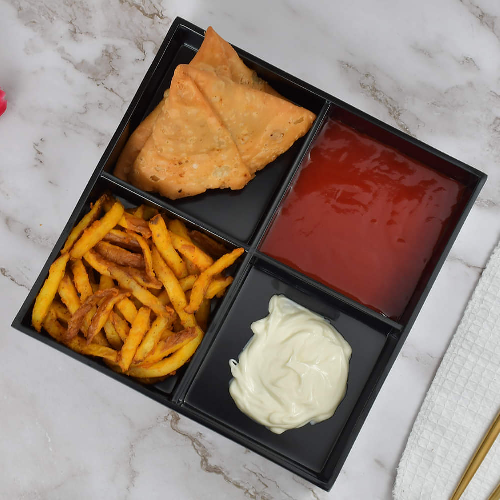 Black Tetra-Section Melamine Serving Plate