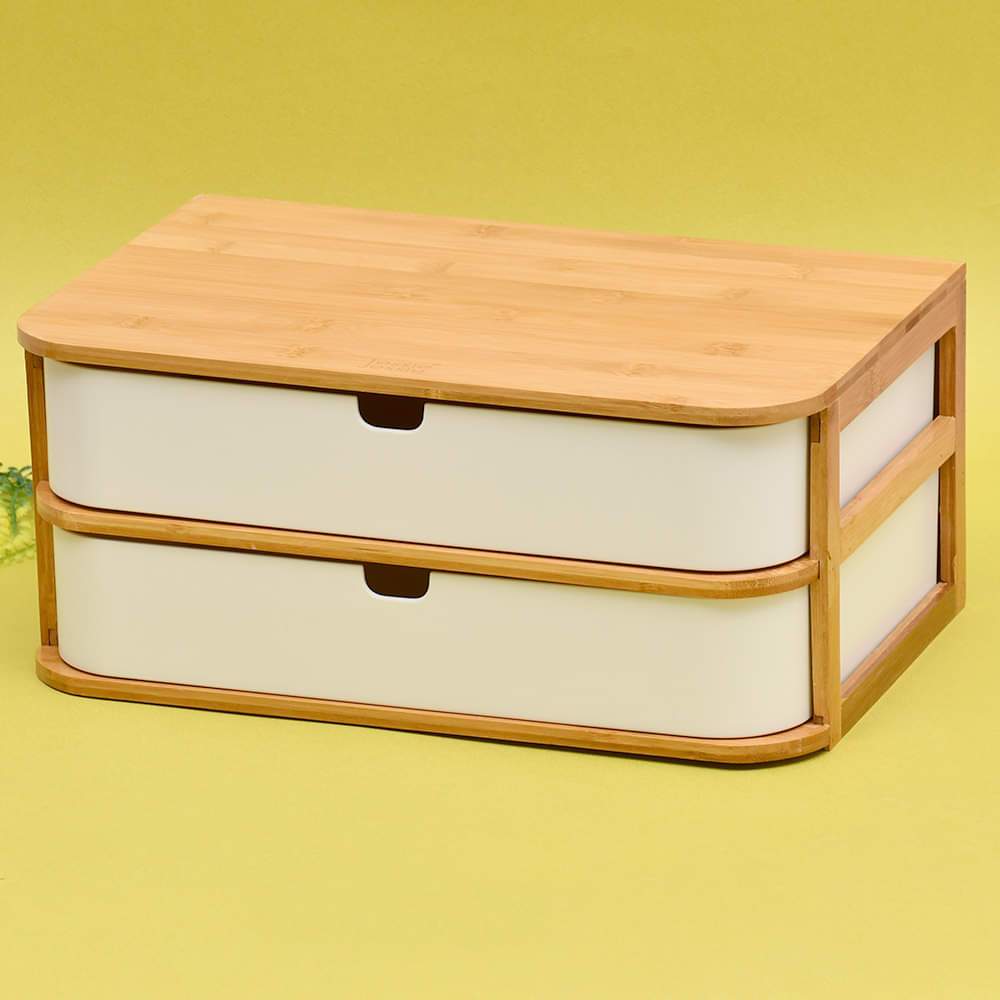Tessie & Jessie Bamboo Wooden Storage Box With 2 Drawers
