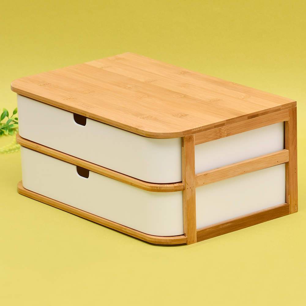 Tessie & Jessie Bamboo Wooden Storage Box With 2 Drawers
