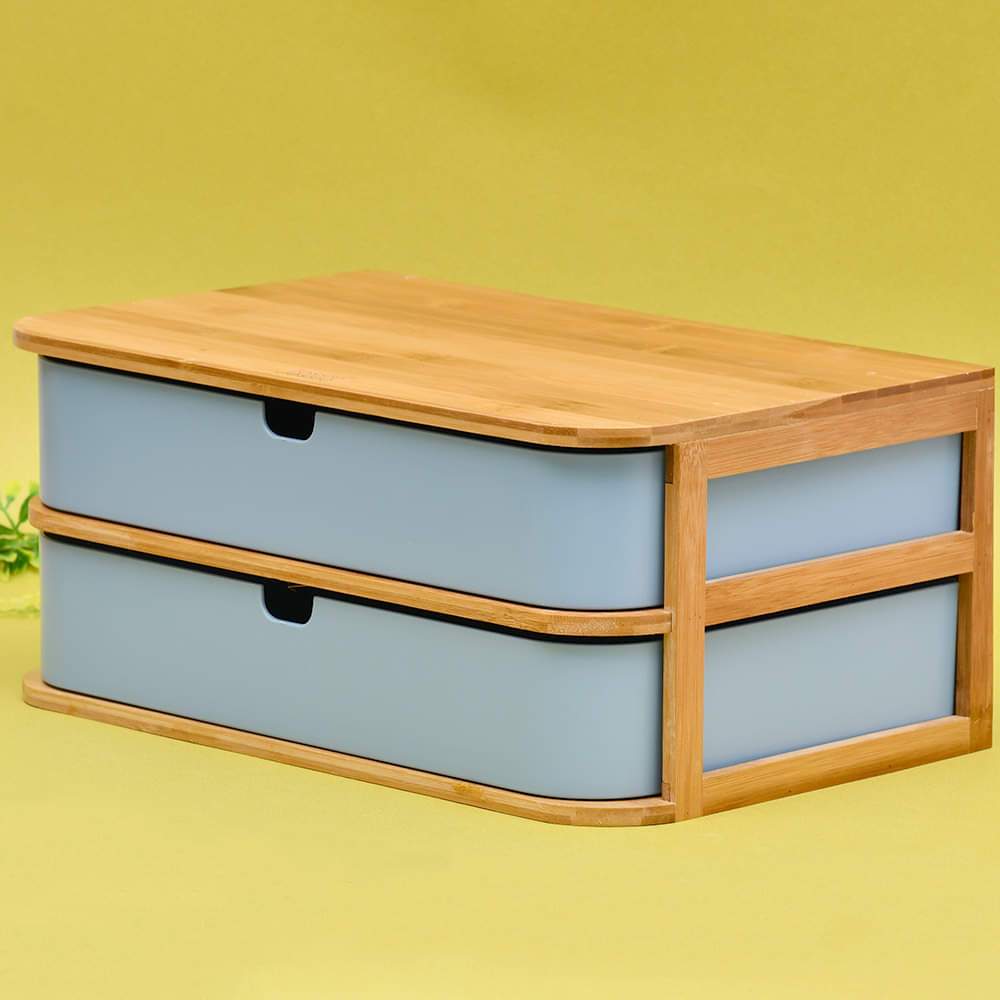 Tessie & Jessie Bamboo Wooden Storage Box With 2 Drawers