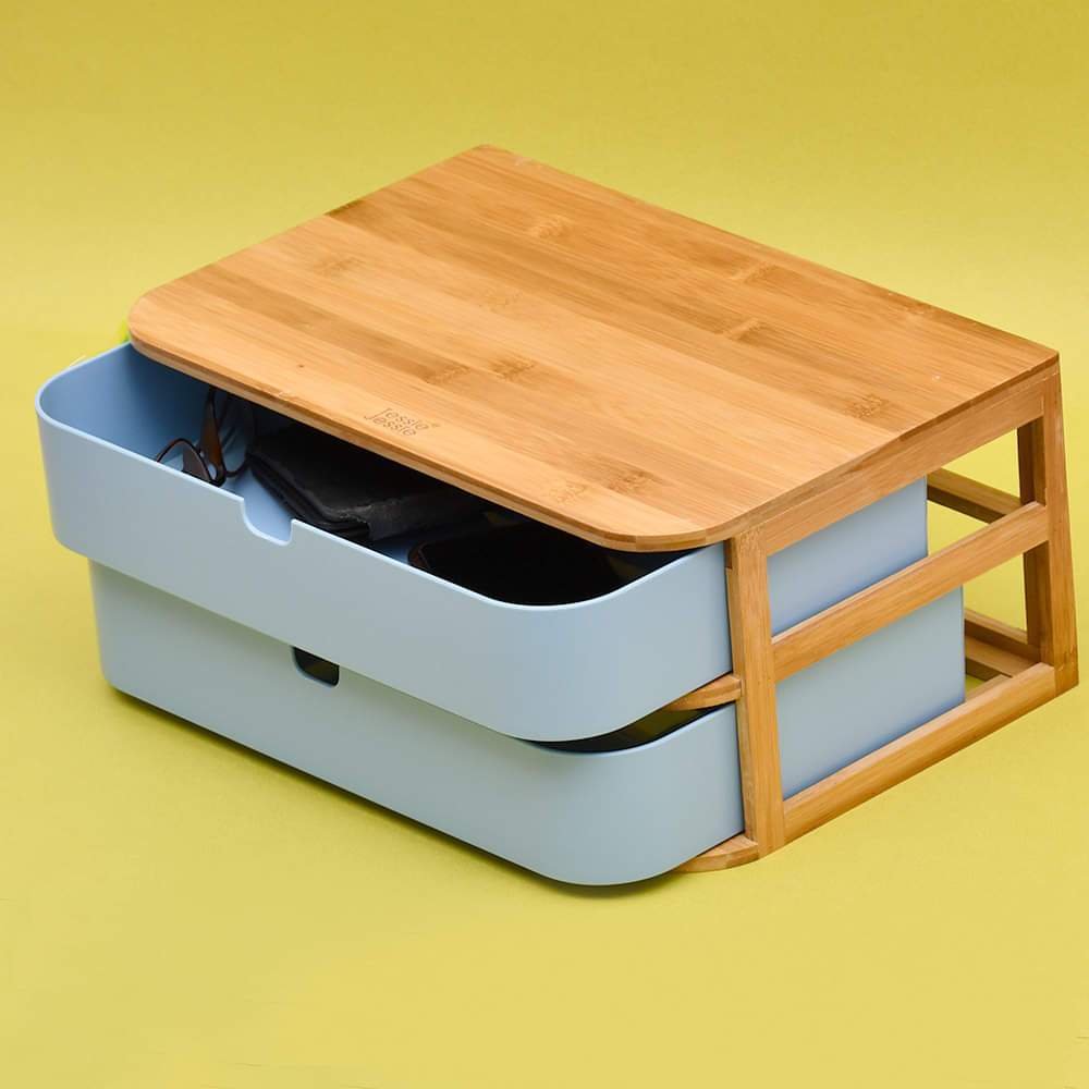 Tessie & Jessie Bamboo Wooden Storage Box With 2 Drawers