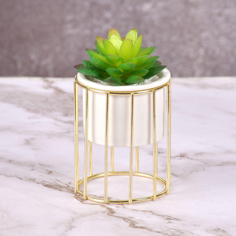 Pure White Porcelain Flower Pot with Vertical Stand & Planter ( Artificial Plants)