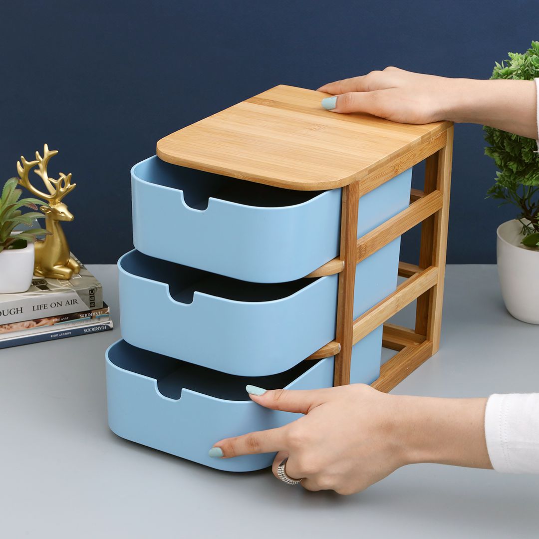 3 Drawers Bamboo Wood Storage Box