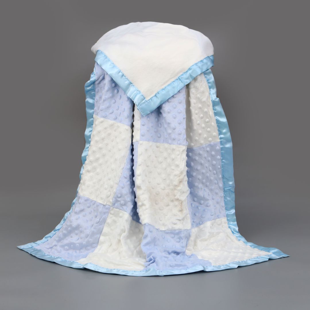 Baby Blanket Satin Border - Blue & White