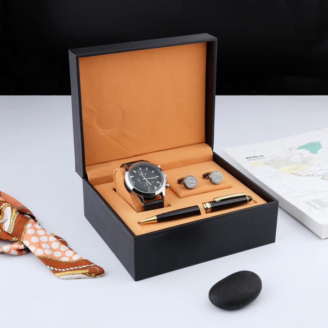 Baoshite Stainless Steel and Leather Men's Watch Gift Set