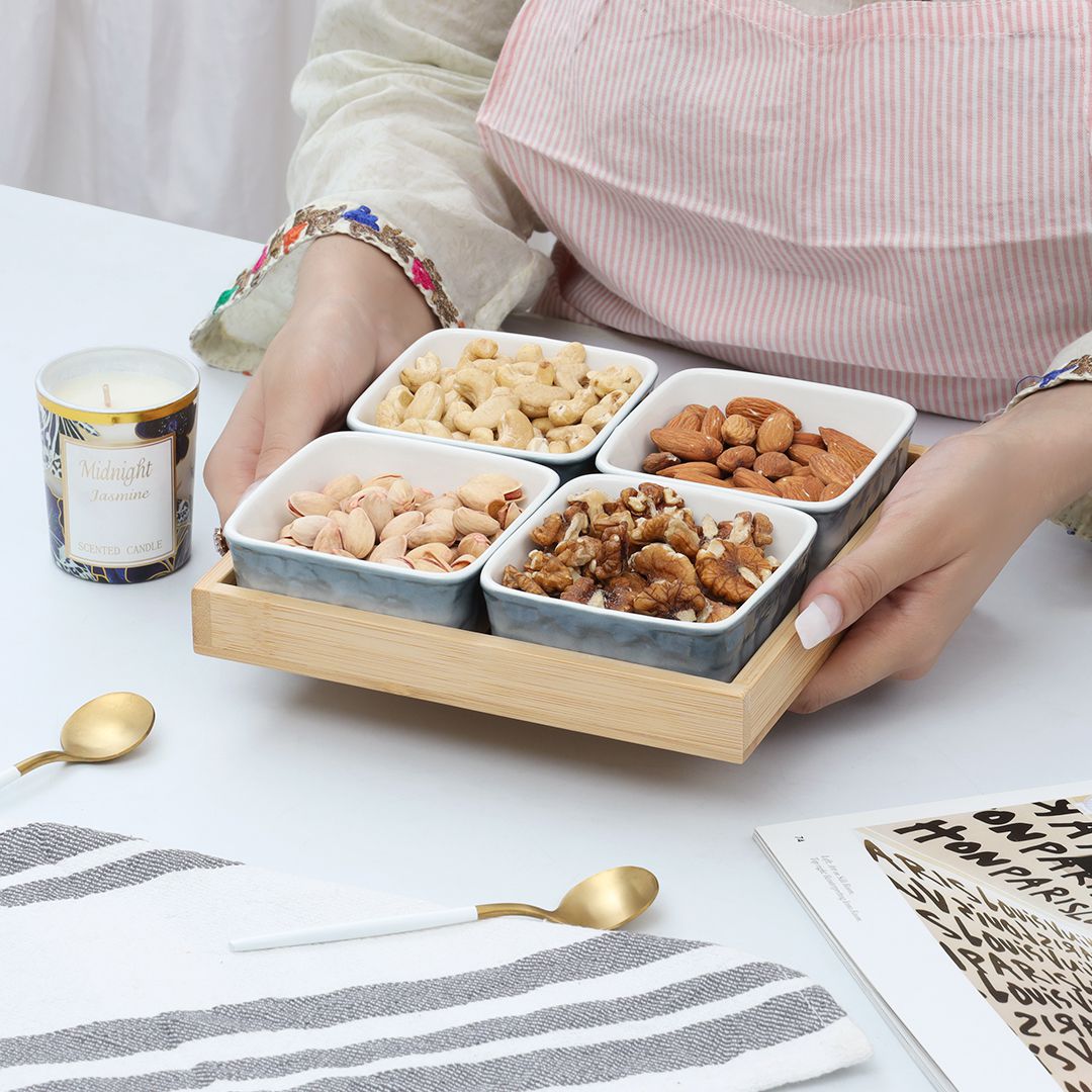 5-Pcs Square Ceramic Grid Snack Serving Tray