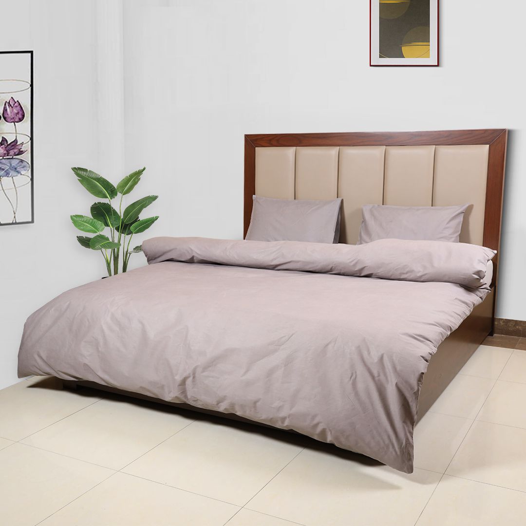 3- Pcs Plain Grey Cotton Duvet Cover Set