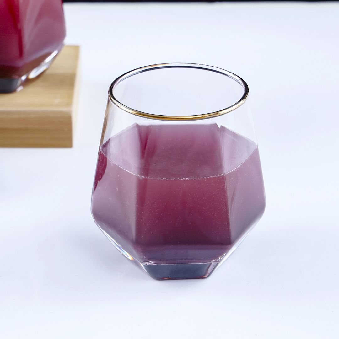 Diamond Shaped Gold Rim Anti Rocking Glass Set- 6 Pcs