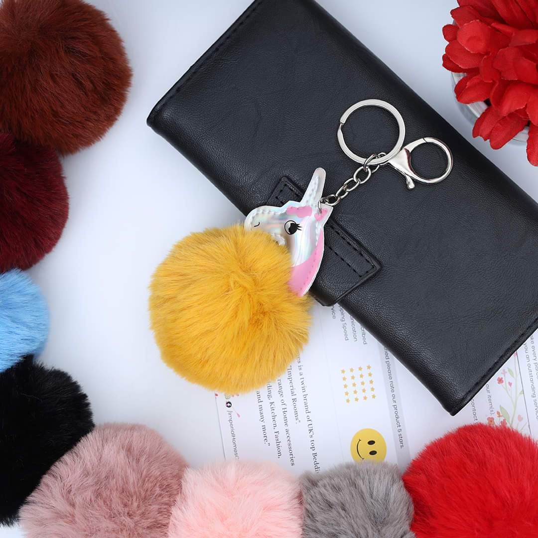 Fabled Horse Character Fluffy Ball hanging Keychain (Any Random Color)
