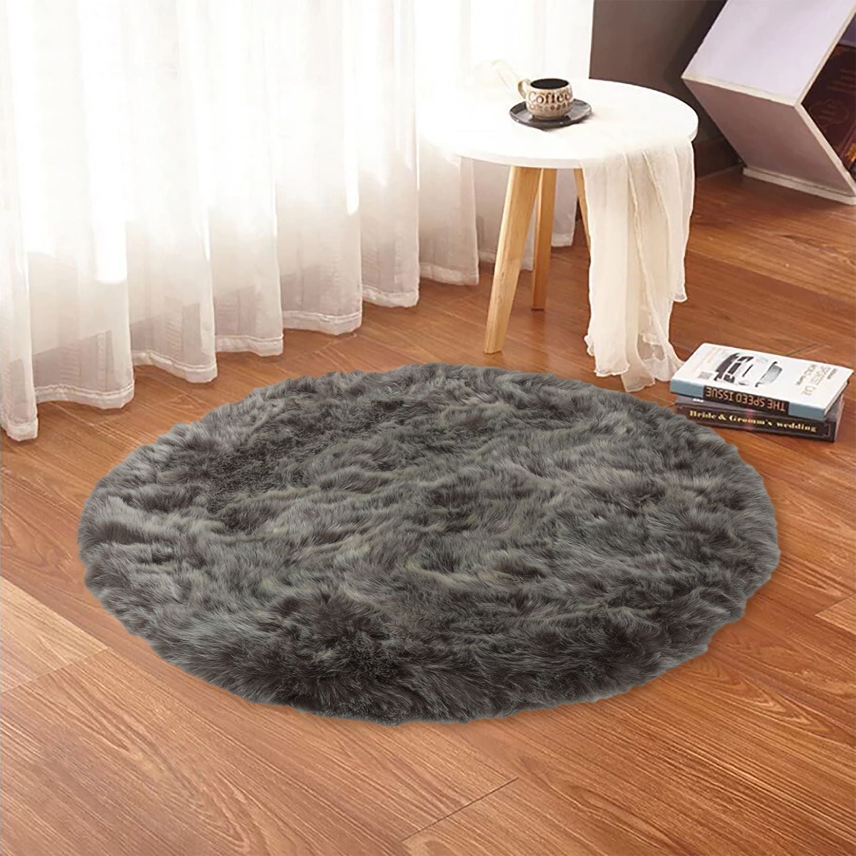 NonShedding Round Shaggy Rug Husky Grey