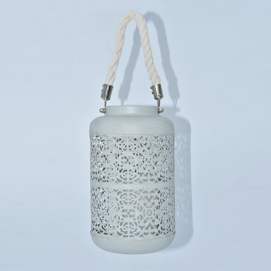 Candle Stand Metallic Mesh White Rope