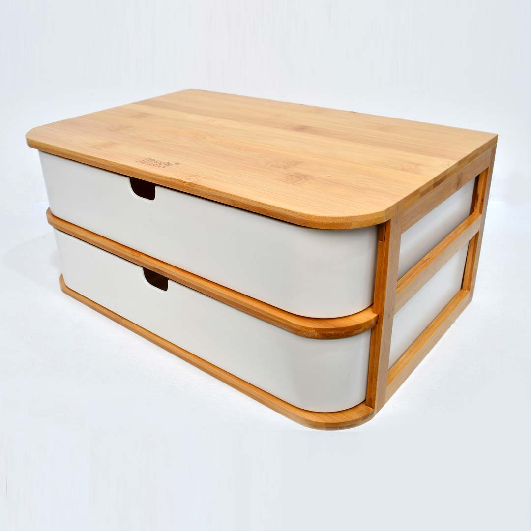 Tessie & Jessie Bamboo Wooden Storage Box With 2 Drawers