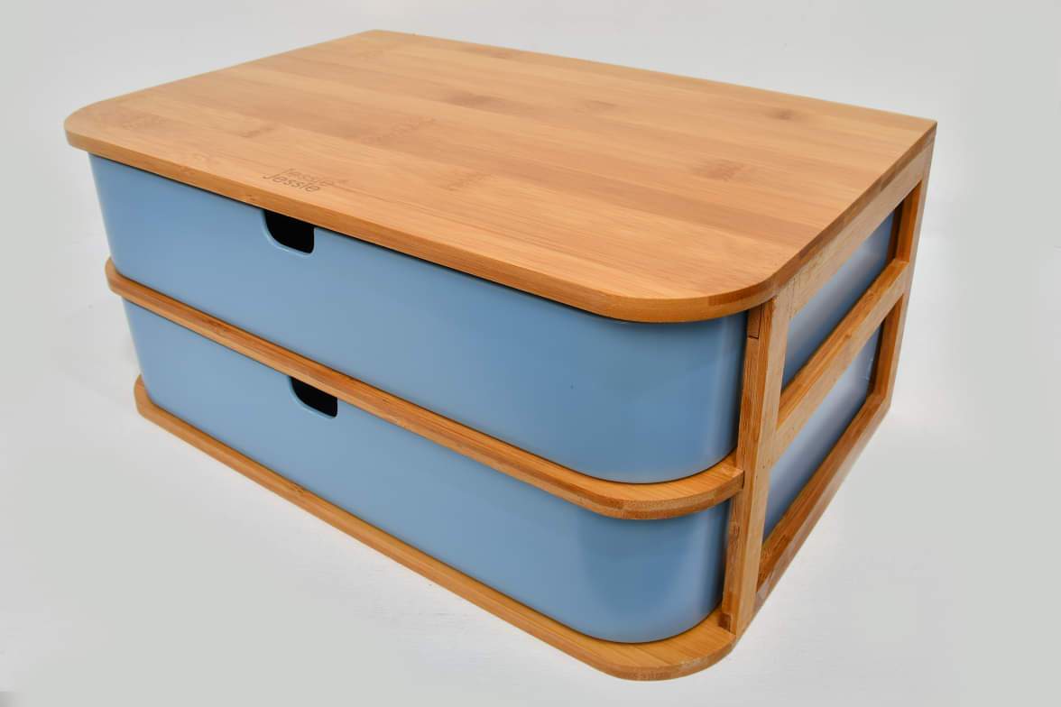 Tessie & Jessie Bamboo Wooden Storage Box With 2 Drawers