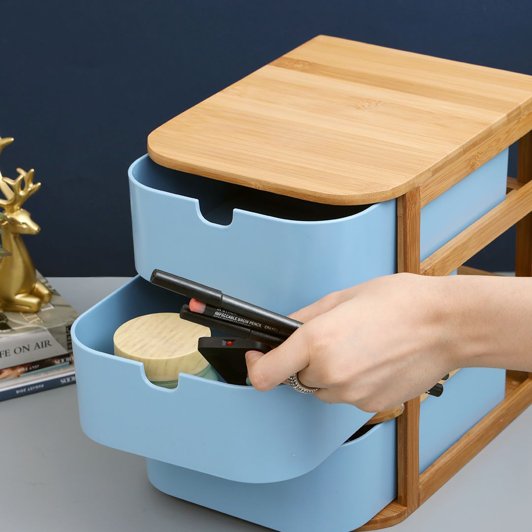 3 Drawers Bamboo Wood Storage Box