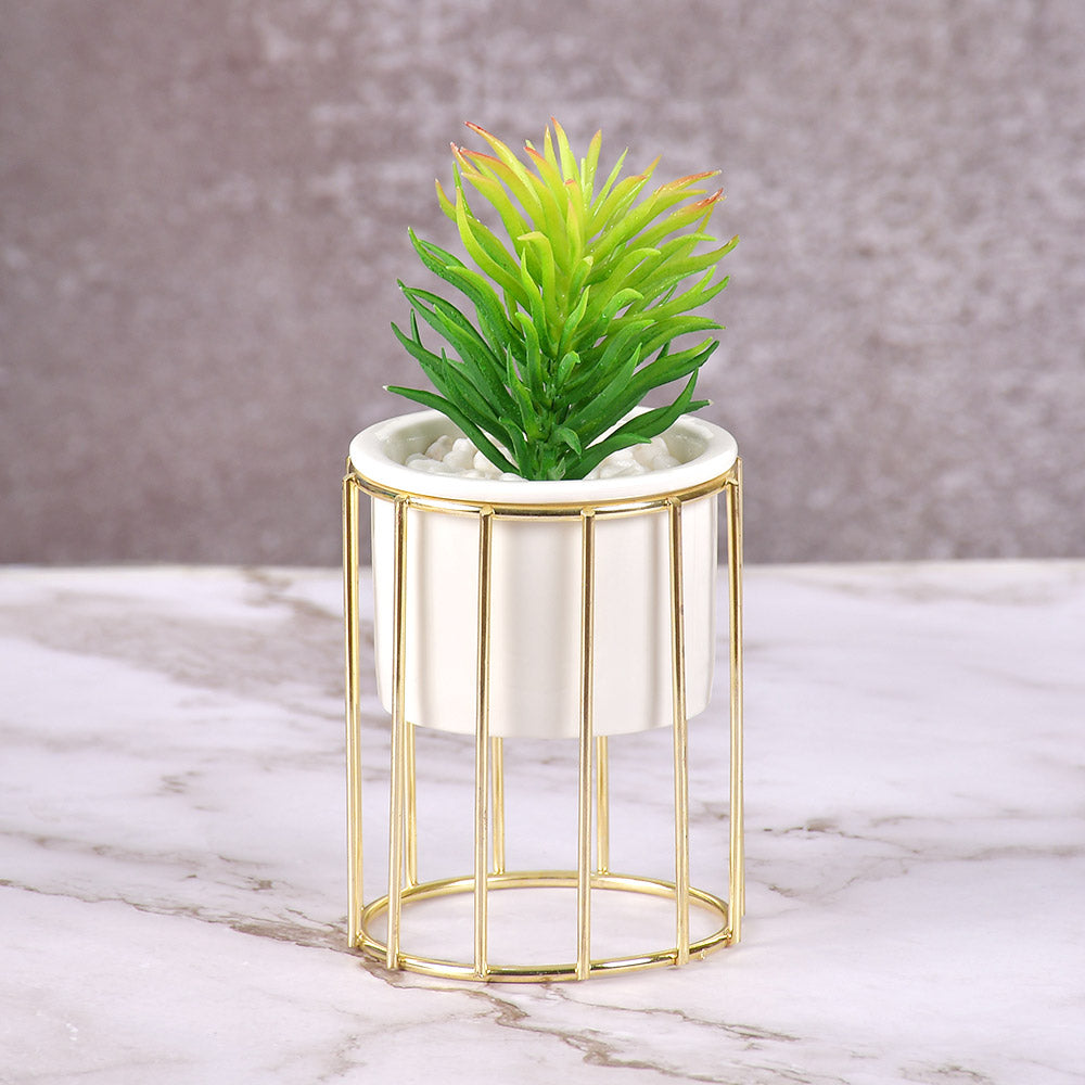 Pure White Porcelain Flower Pot with Vertical Stand & Planter ( Artificial Plants)