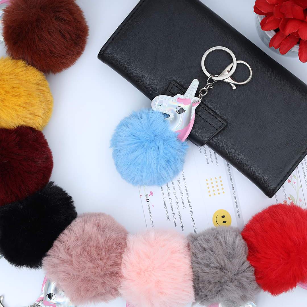 Fabled Horse Character Fluffy Ball hanging Keychain (Any Random Color)