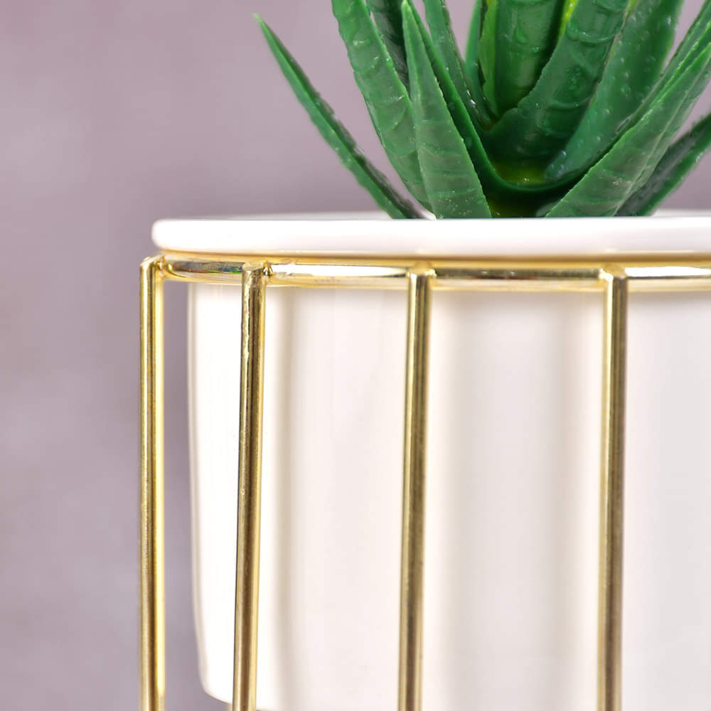 Pure White Porcelain Flower Pot with Vertical Stand & Planter ( Artificial Plants)