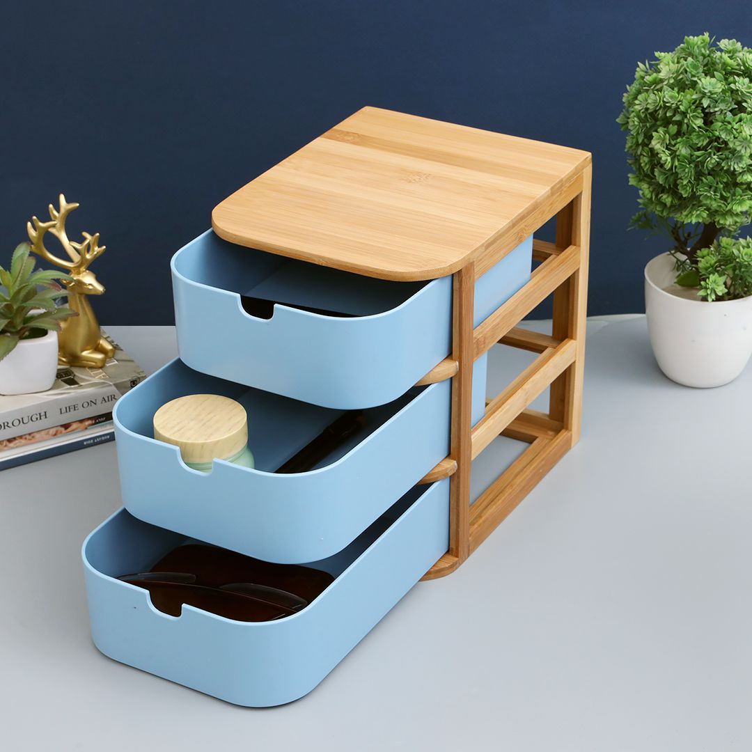 3 Drawers Bamboo Wood Storage Box