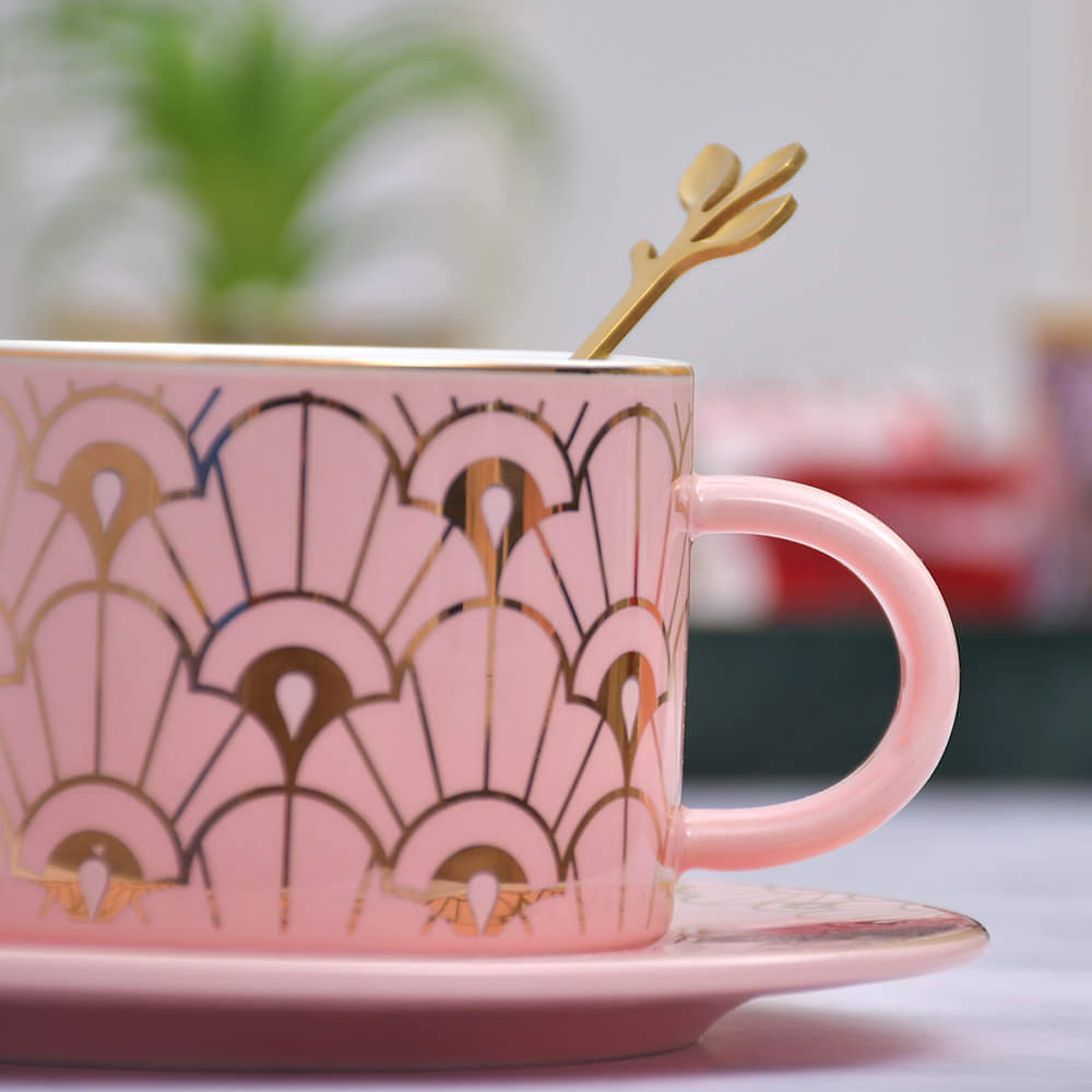 Nordic Fancy Ceramic Cup With Saucer & Spoon Pack of 4