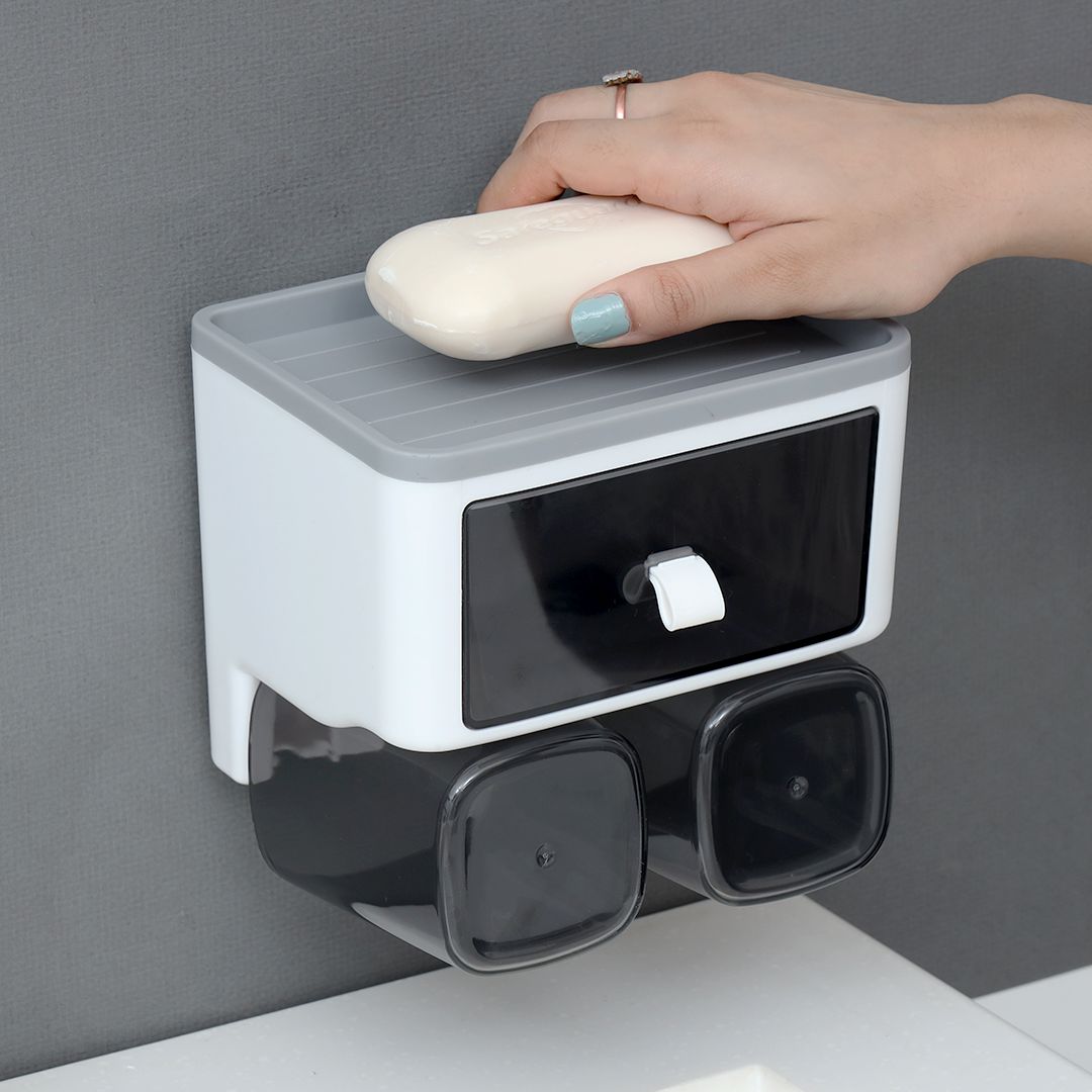 Black n White Plasticware Toothbrush Caddy & Organizer