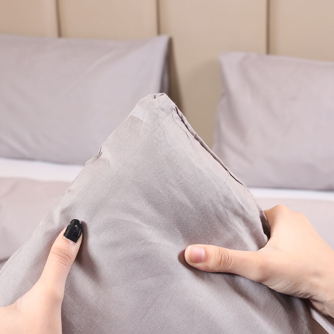 3- Pcs Plain Grey Cotton Duvet Cover Set