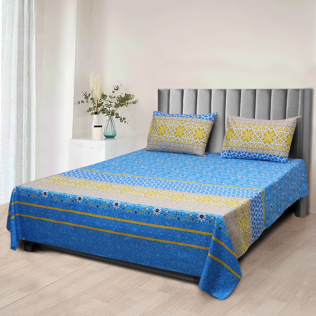 Floral Pattern Rich Cotton Bedsheet Set- 3 Pcs