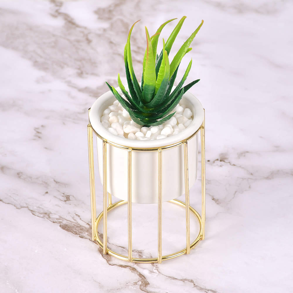 Pure White Porcelain Flower Pot with Vertical Stand & Planter ( Artificial Plants)