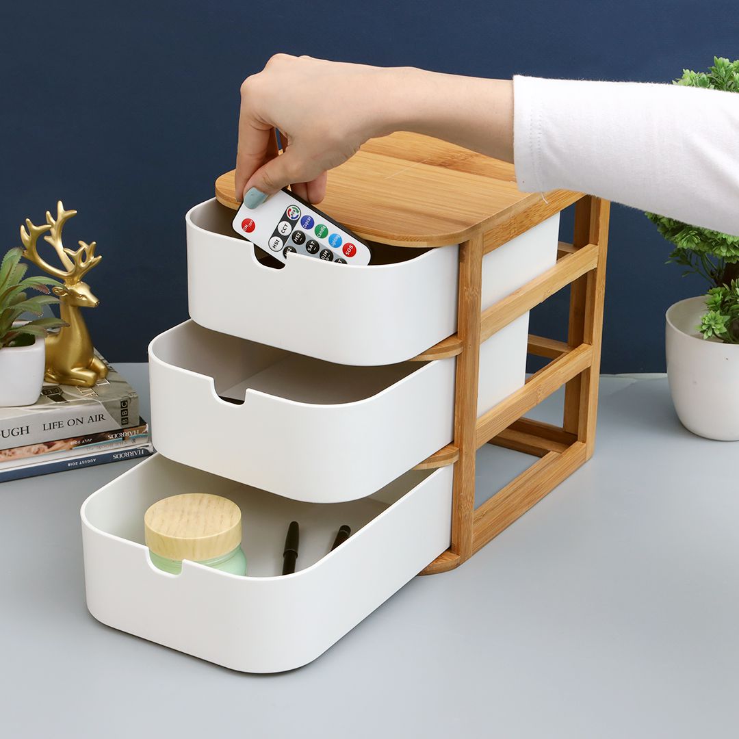 3 Drawers Bamboo Wood Storage Box