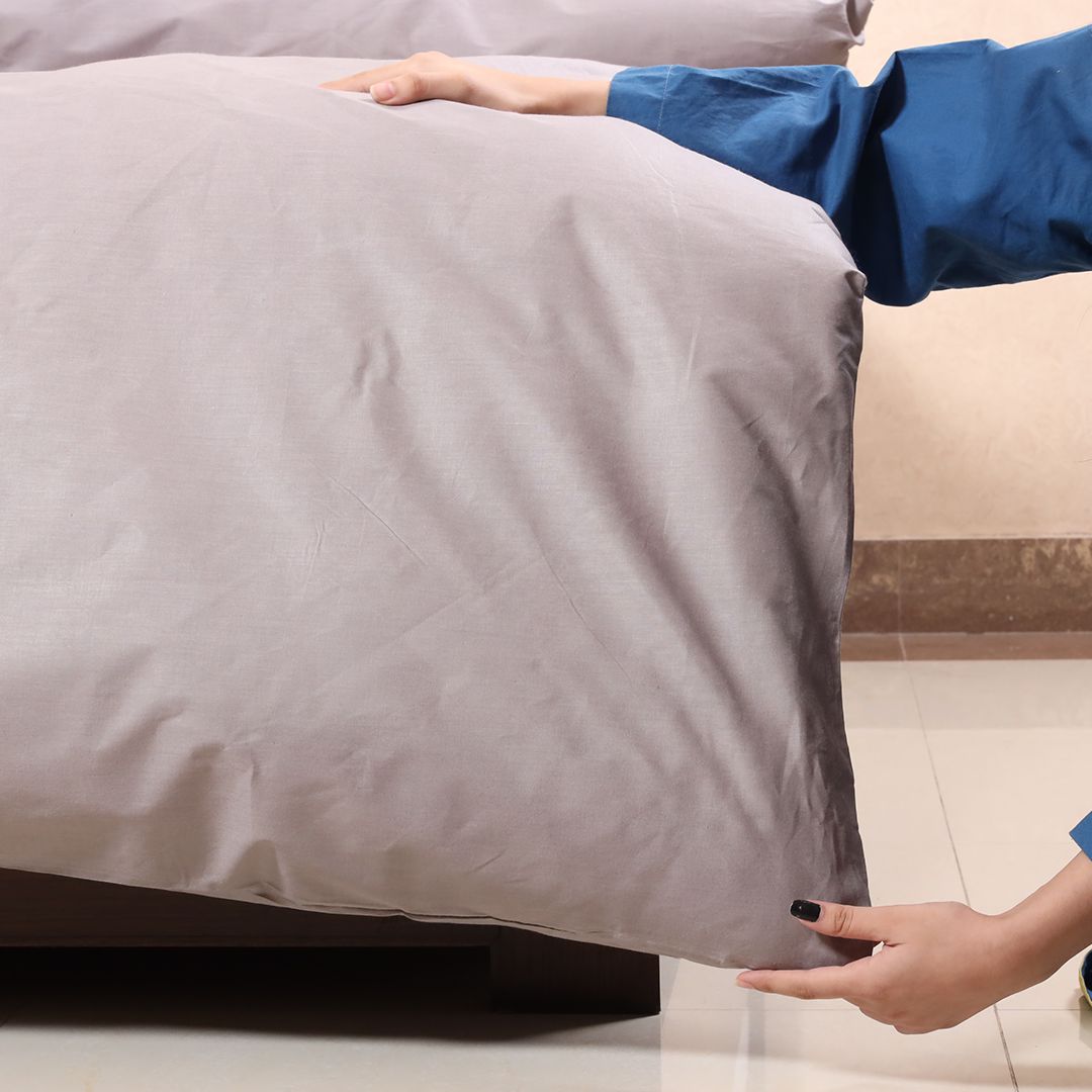 3- Pcs Plain Grey Cotton Duvet Cover Set