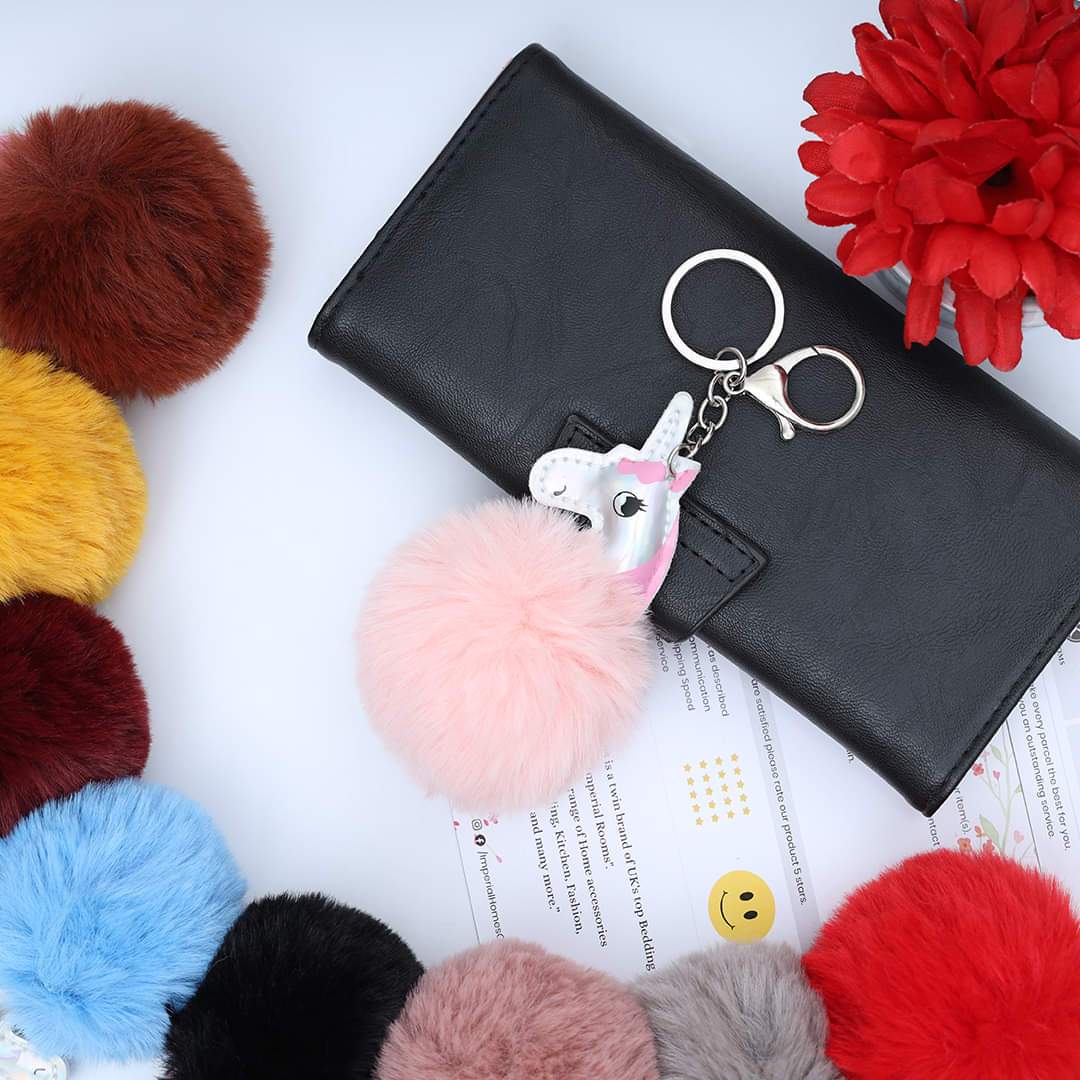 Fabled Horse Character Fluffy Ball hanging Keychain (Any Random Color)