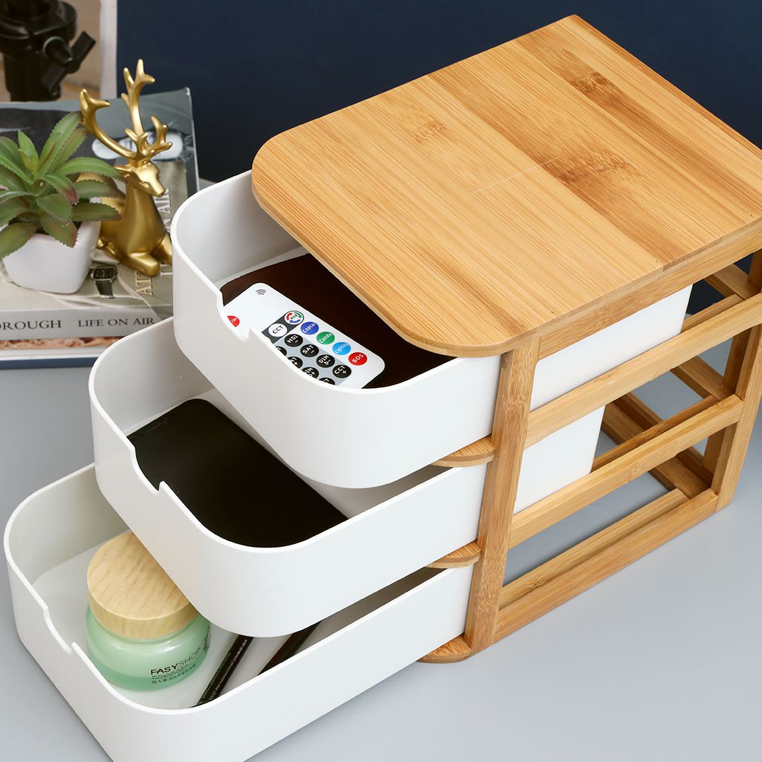 3 Drawers Bamboo Wood Storage Box
