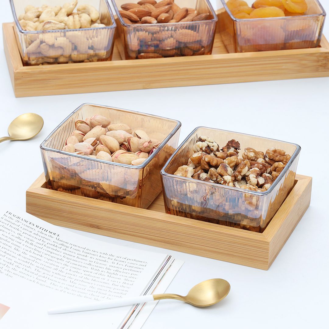2 Dip Square Hammered Glass Compartment Set Without Lid