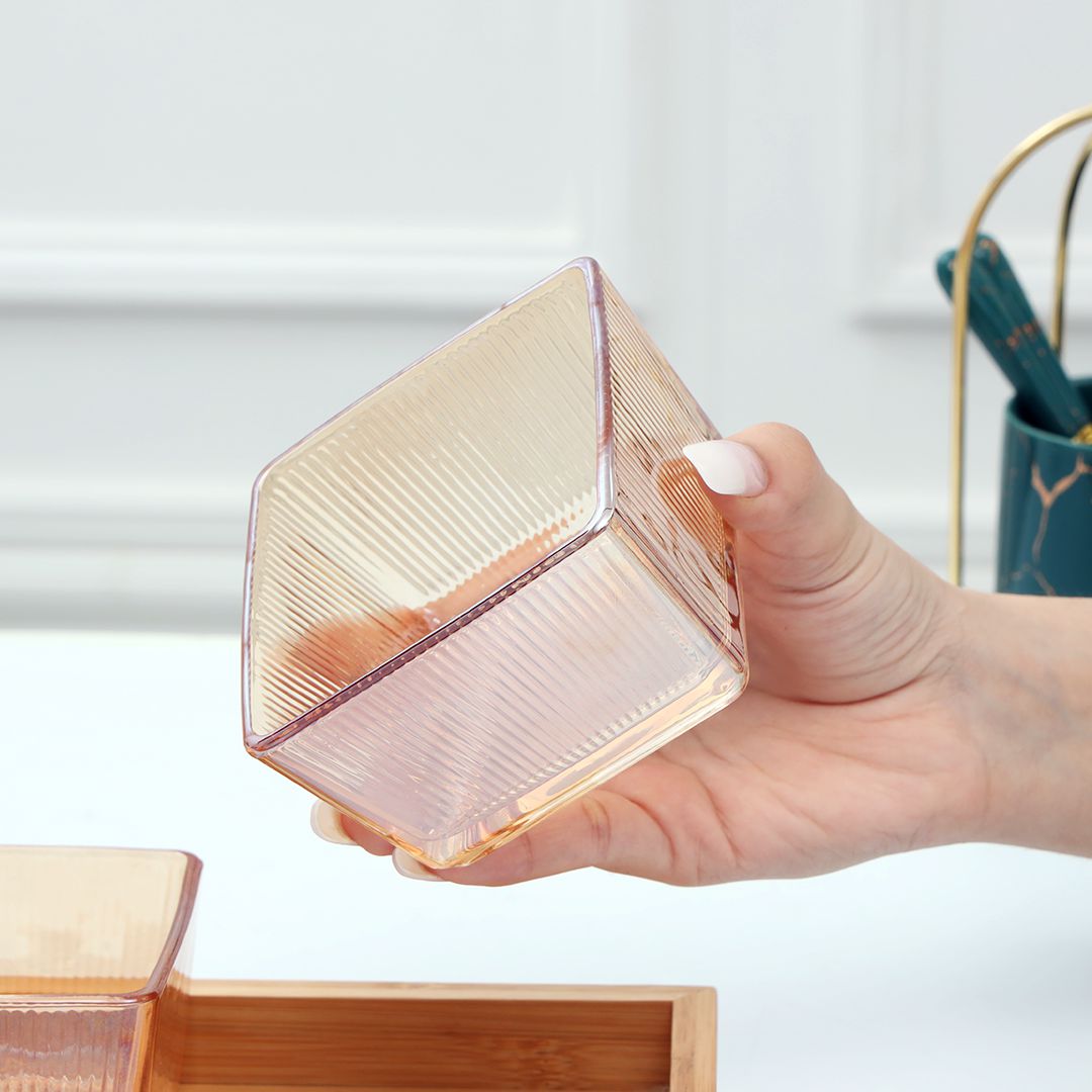 2 Dip Square Hammered Glass Compartment Set Without Lid