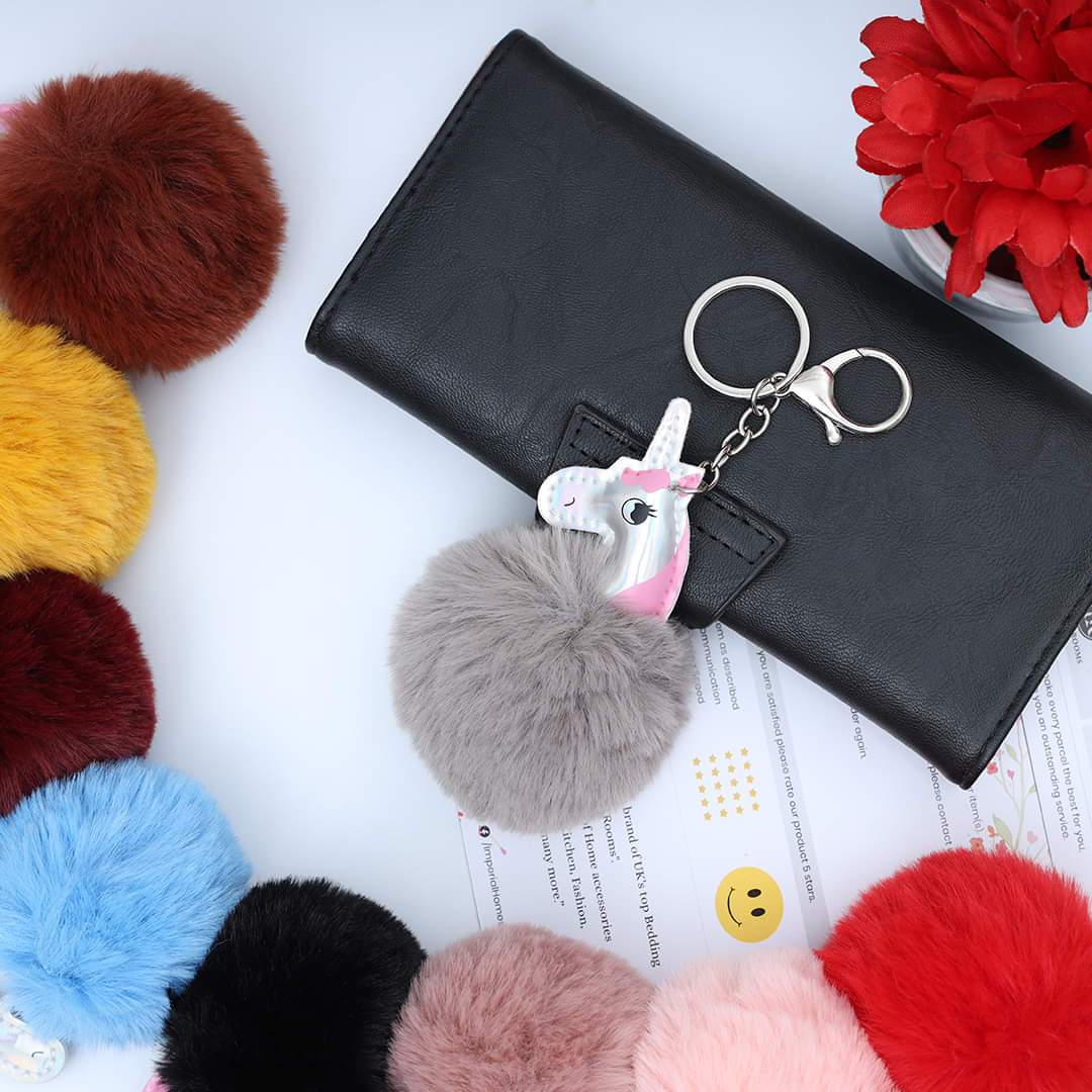 Fabled Horse Character Fluffy Ball hanging Keychain (Any Random Color)