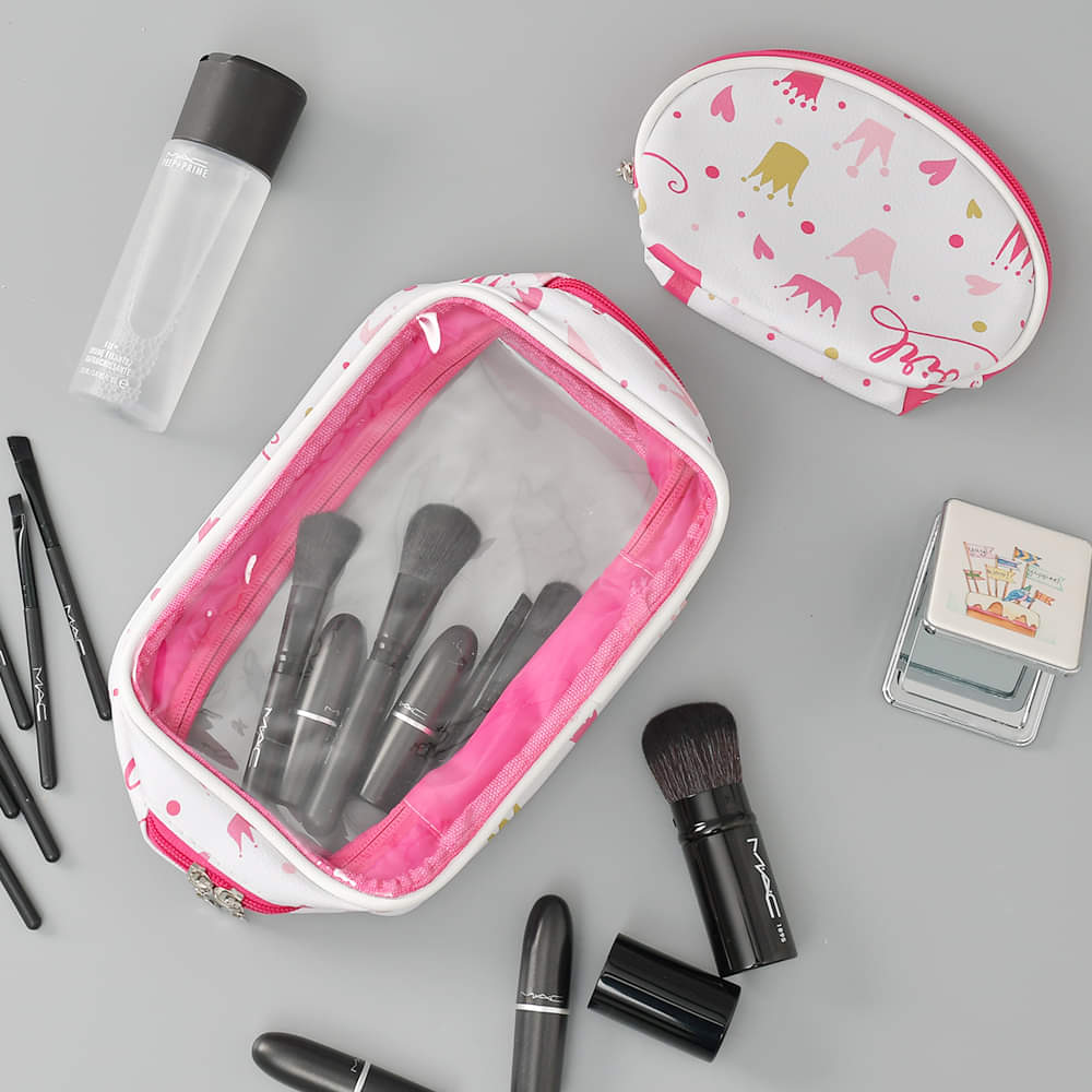 Crown Print Design Cosmetics Mini Travel Bag- 2 Pcs