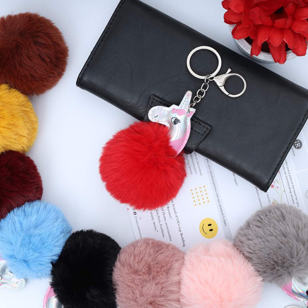 Fabled Horse Character Fluffy Ball hanging Keychain (Any Random Color)