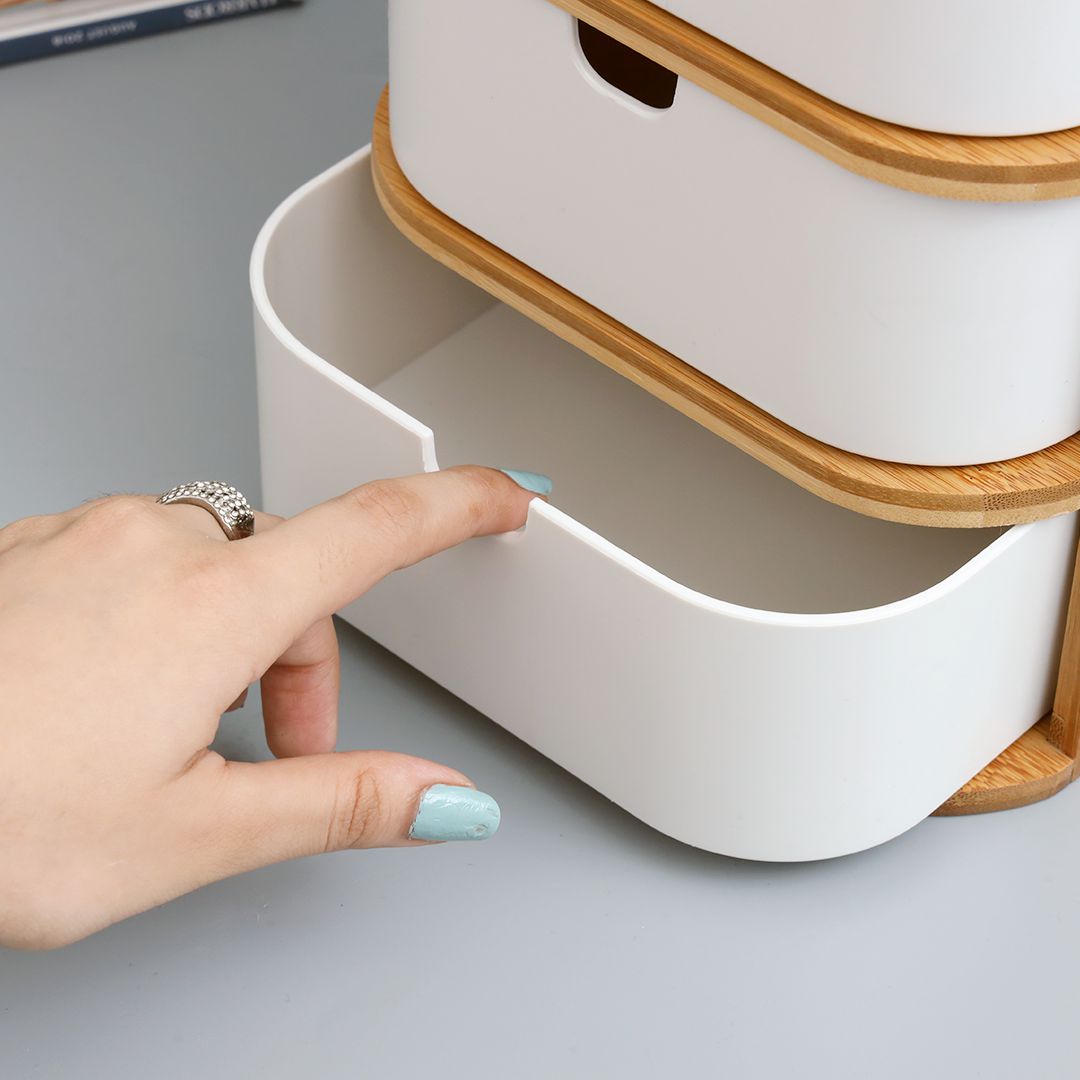 3 Drawers Bamboo Wood Storage Box